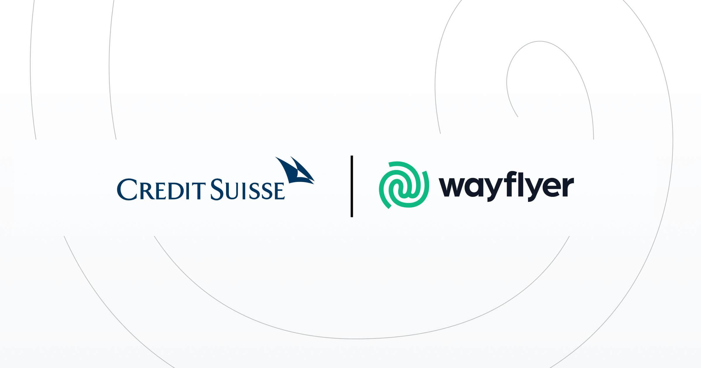 Die Logos von Credit Suisse und Wayflyer sind durch einen Balken getrennt